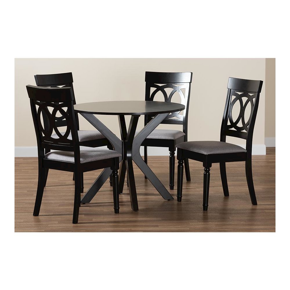 Jessie Modern Grey Fabric and Dark Brown Finished Wood 5-Piece Dining Set. Picture 9