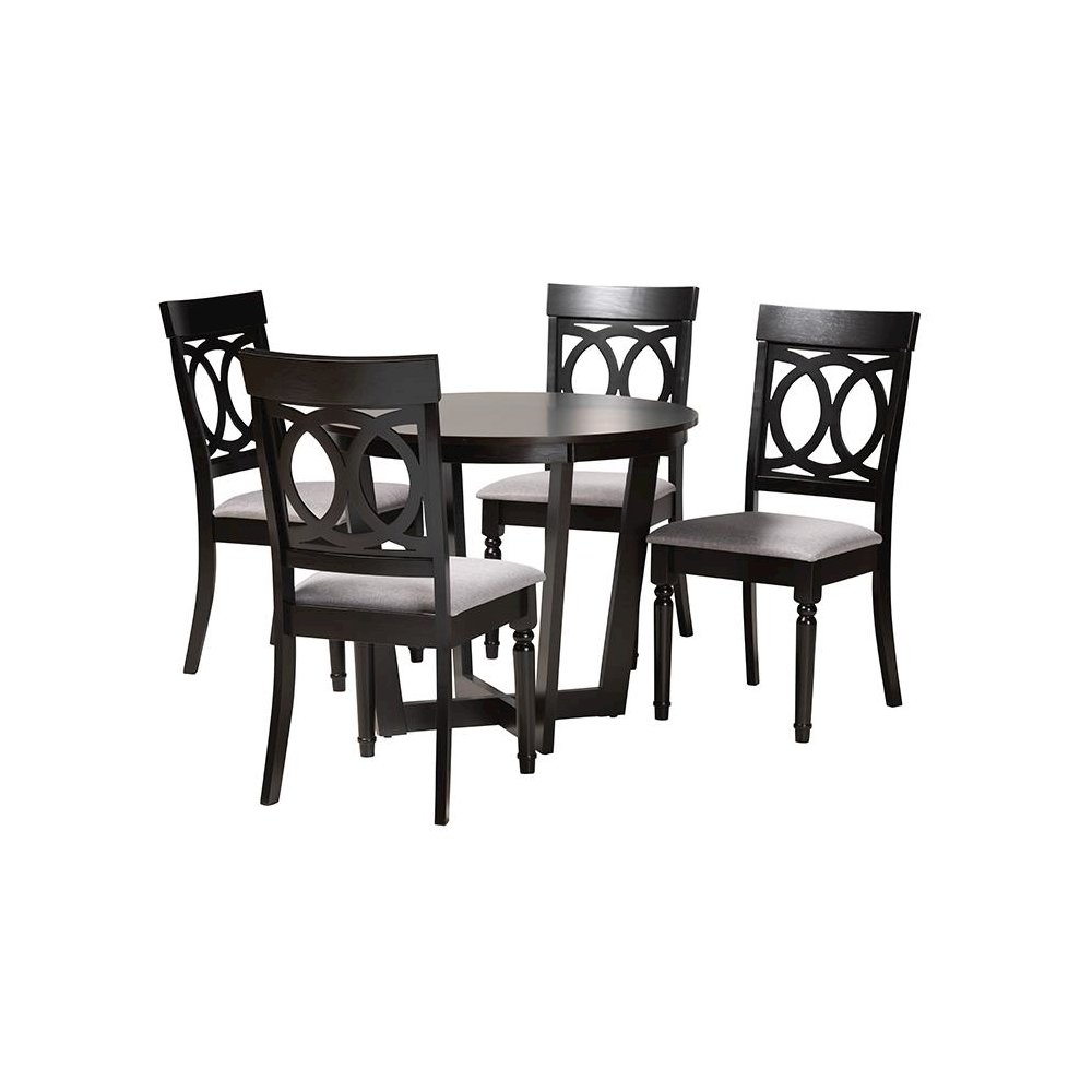 Estelle Modern Grey Fabric and Dark Brown Finished Wood 5-Piece Dining Set. Picture 1