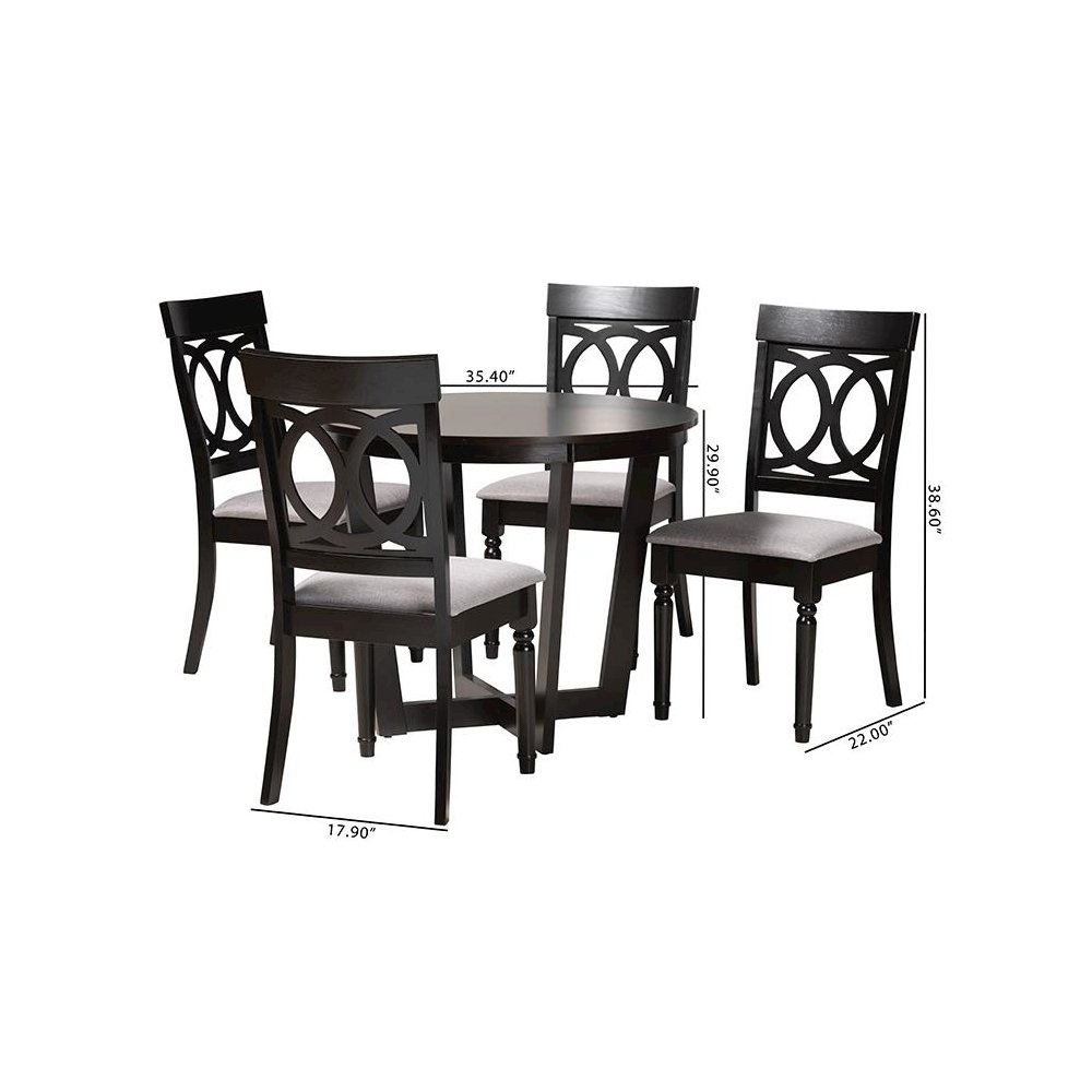 Estelle Modern Grey Fabric and Dark Brown Finished Wood 5-Piece Dining Set. Picture 10
