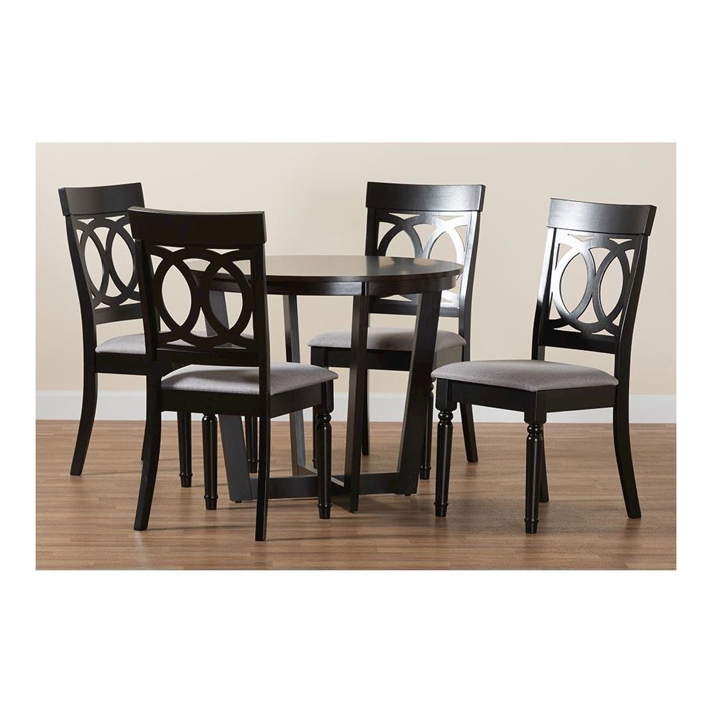 Estelle Modern Grey Fabric and Dark Brown Finished Wood 5-Piece Dining Set. Picture 9
