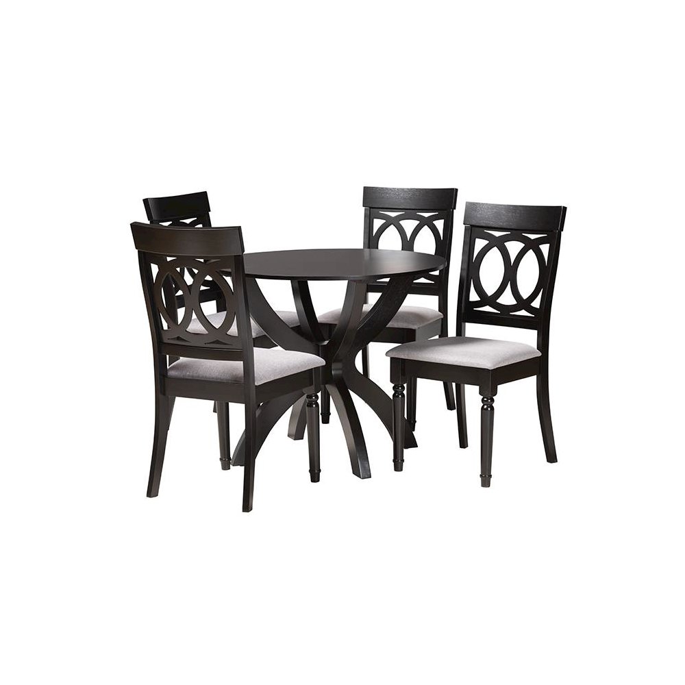 Velia Modern Grey Fabric and Dark Brown Finished Wood 5-Piece Dining Set. Picture 1