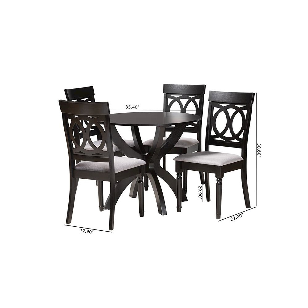 Velia Modern Grey Fabric and Dark Brown Finished Wood 5-Piece Dining Set. Picture 10