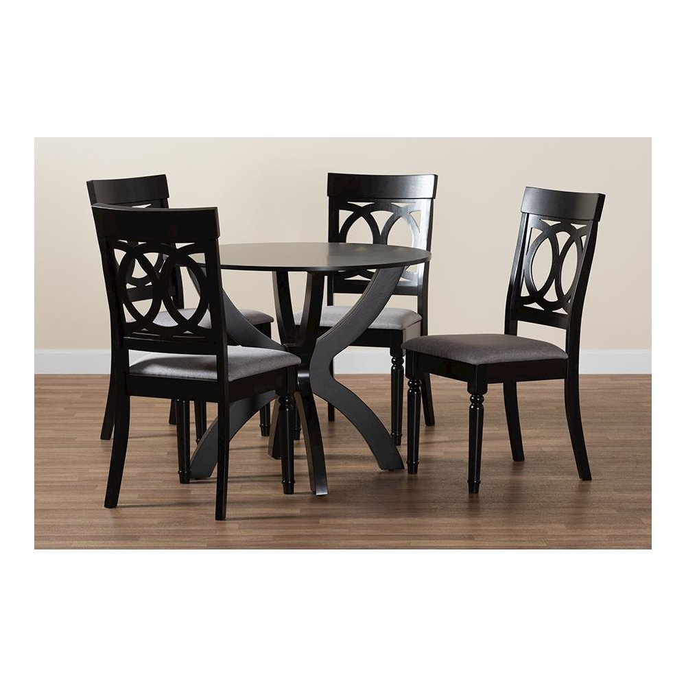 Velia Modern Grey Fabric and Dark Brown Finished Wood 5-Piece Dining Set. Picture 9