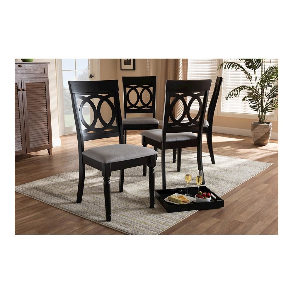 Grey Fabric Upholstered Espresso Brown Finished Wood Dining Chair Set of 4. Picture 4