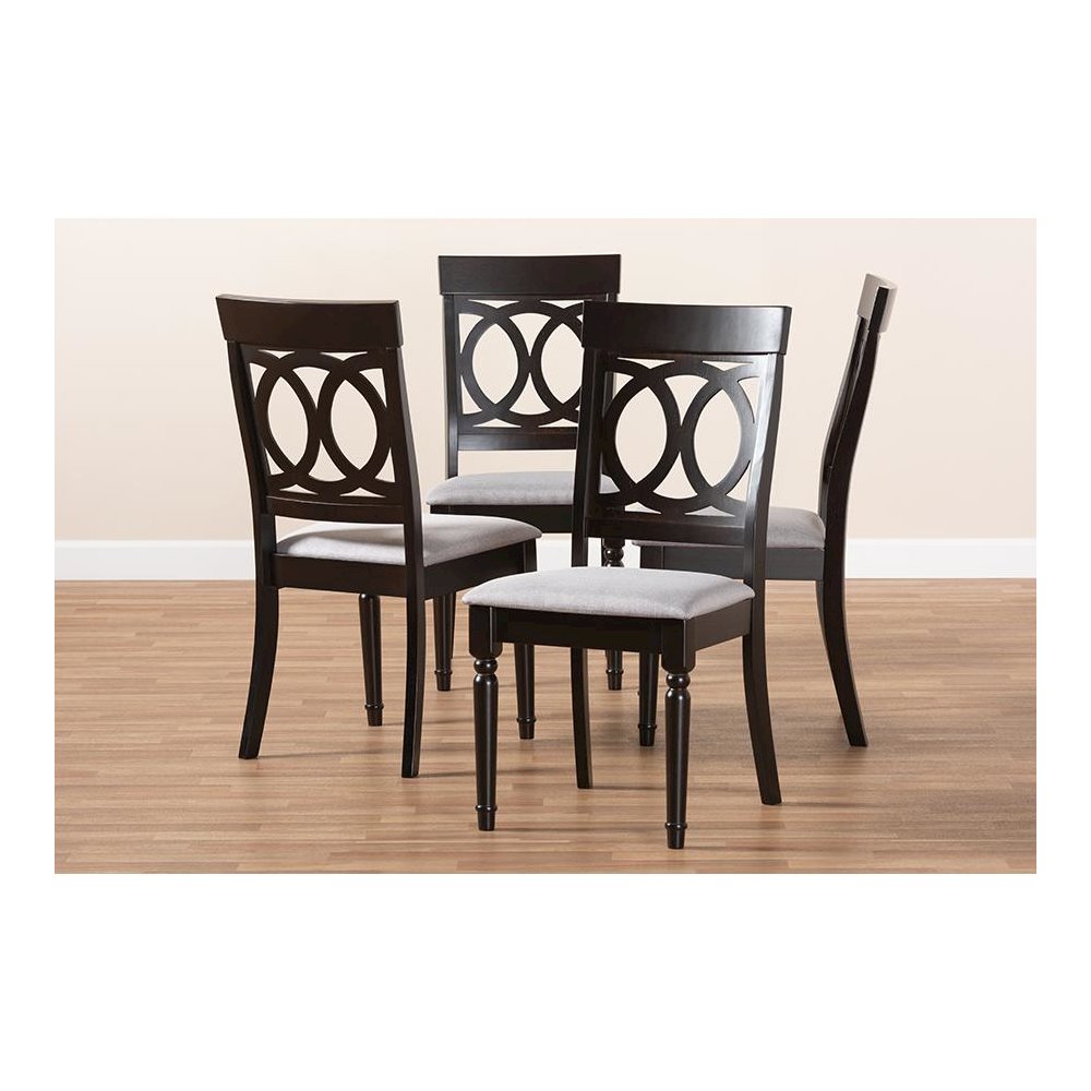 Grey Fabric Upholstered Espresso Brown Finished Wood Dining Chair Set of 4. Picture 5