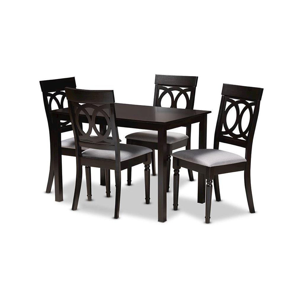 Grey Fabric Upholstered Espresso Brown Finished 5-Piece Wood Dining Set. Picture 1
