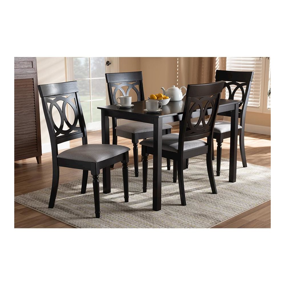 Grey Fabric Upholstered Espresso Brown Finished 5-Piece Wood Dining Set. Picture 5