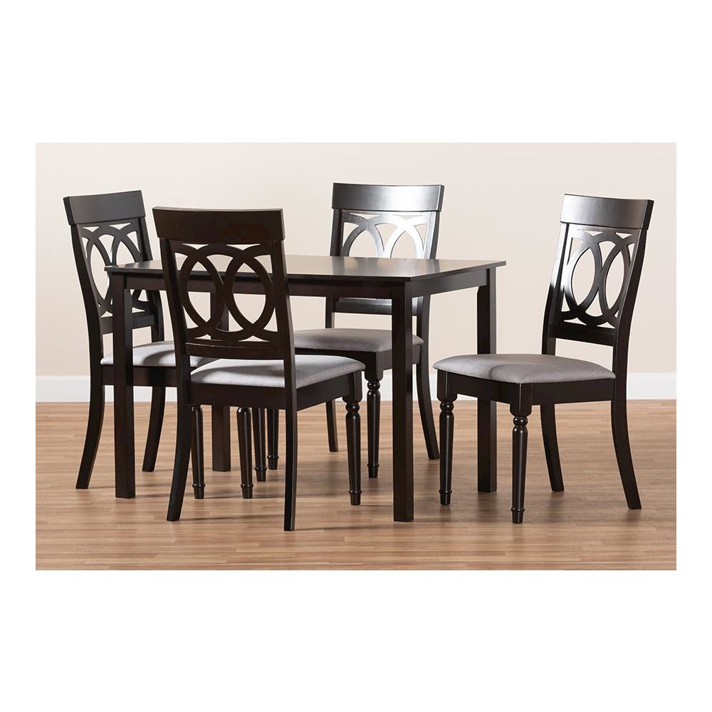Grey Fabric Upholstered Espresso Brown Finished 5-Piece Wood Dining Set. Picture 6