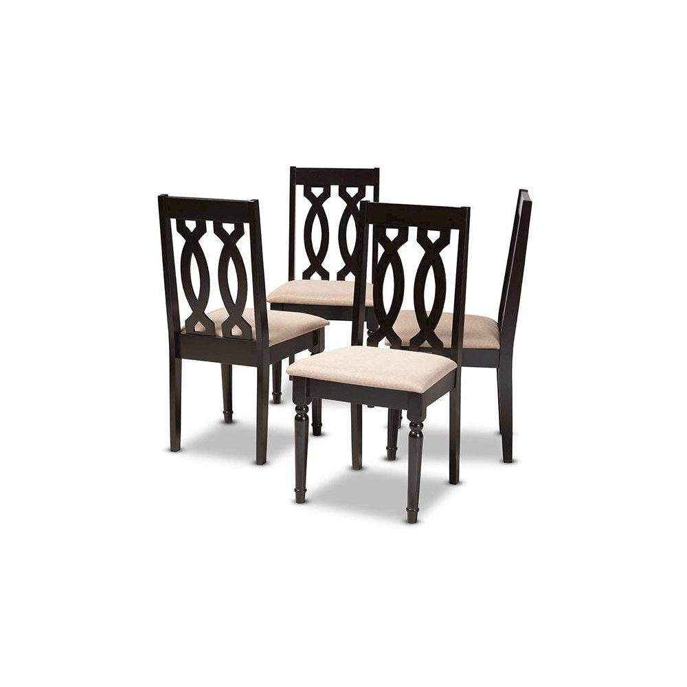 Sand Fabric Upholstered Espresso Brown Finished Wood Dining Chair Set of 4. Picture 1