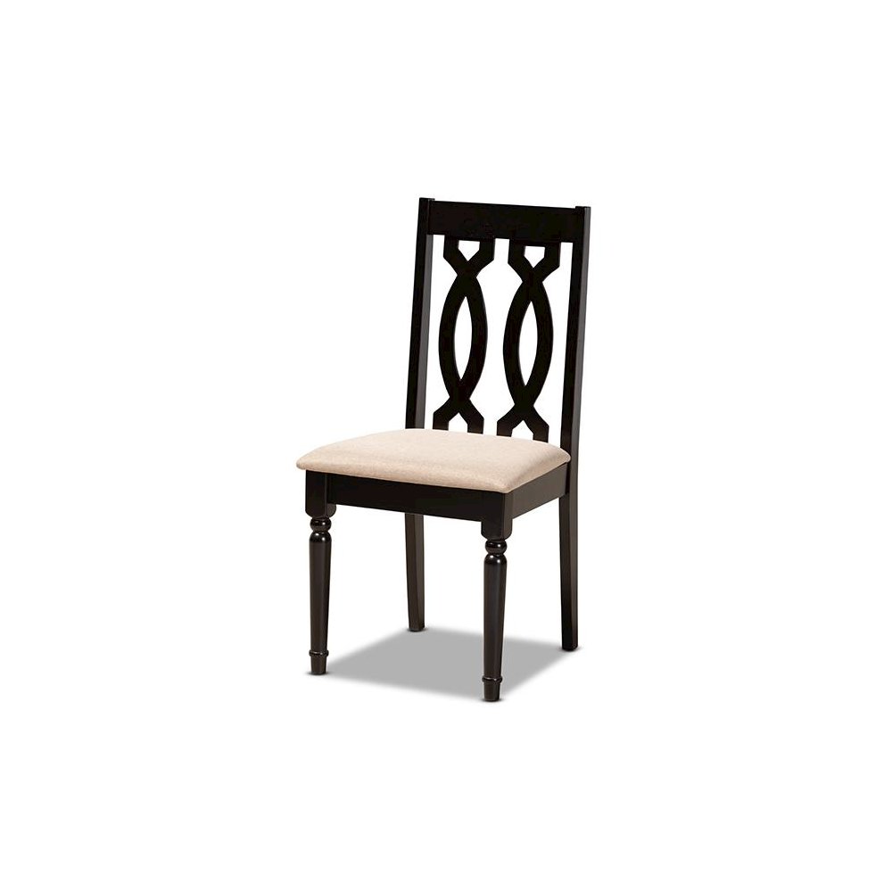 Sand Fabric Upholstered and Dark Brown Finished Wood 5-Piece Dining Set. Picture 2