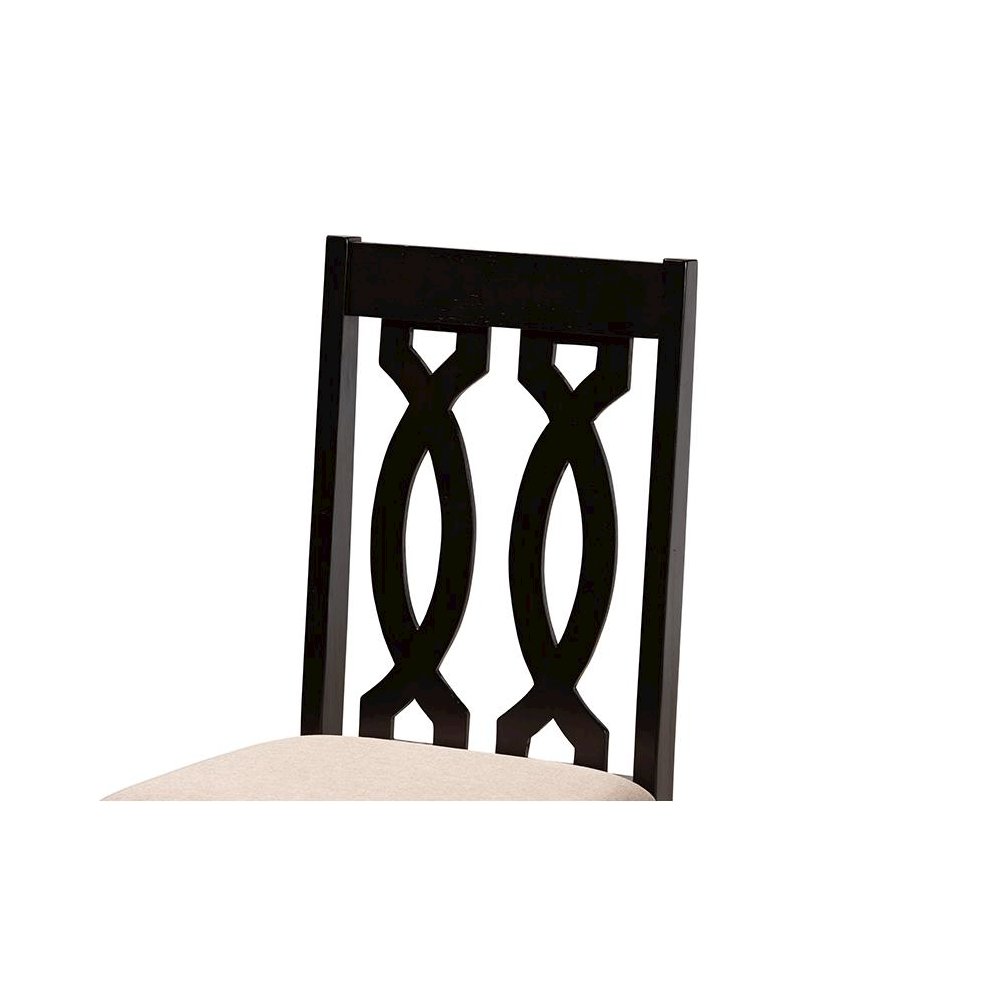 Sand Fabric Upholstered and Dark Brown Finished Wood 5-Piece Dining Set. Picture 5