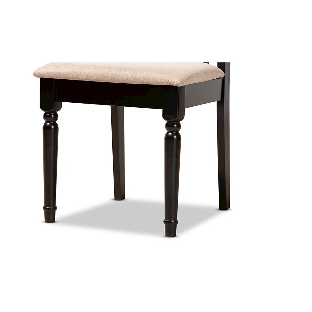 Sand Fabric Upholstered and Dark Brown Finished Wood 5-Piece Dining Set. Picture 6