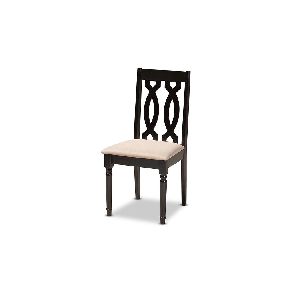 Sand Fabric Upholstered Espresso Brown Finished Wood Dining Chair Set of 4. Picture 2