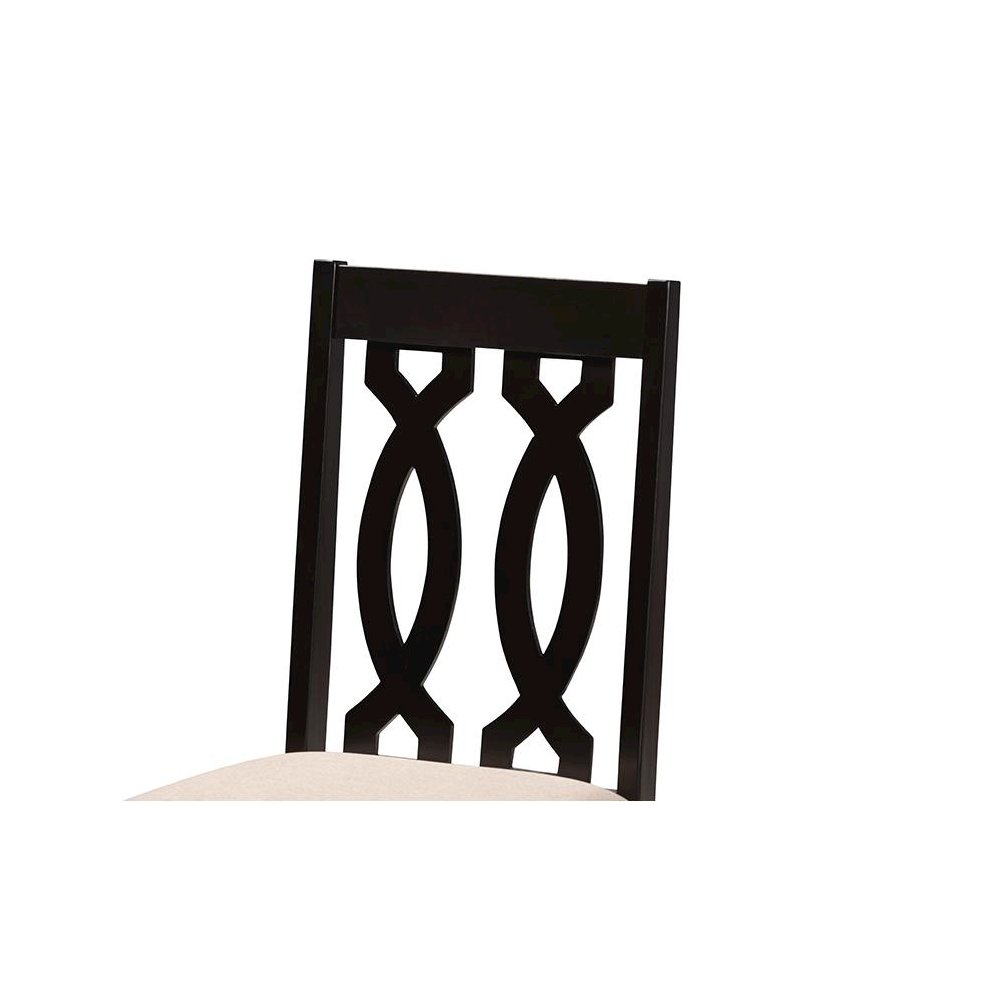 Sand Fabric Upholstered Espresso Brown Finished Wood Dining Chair Set of 4. Picture 3