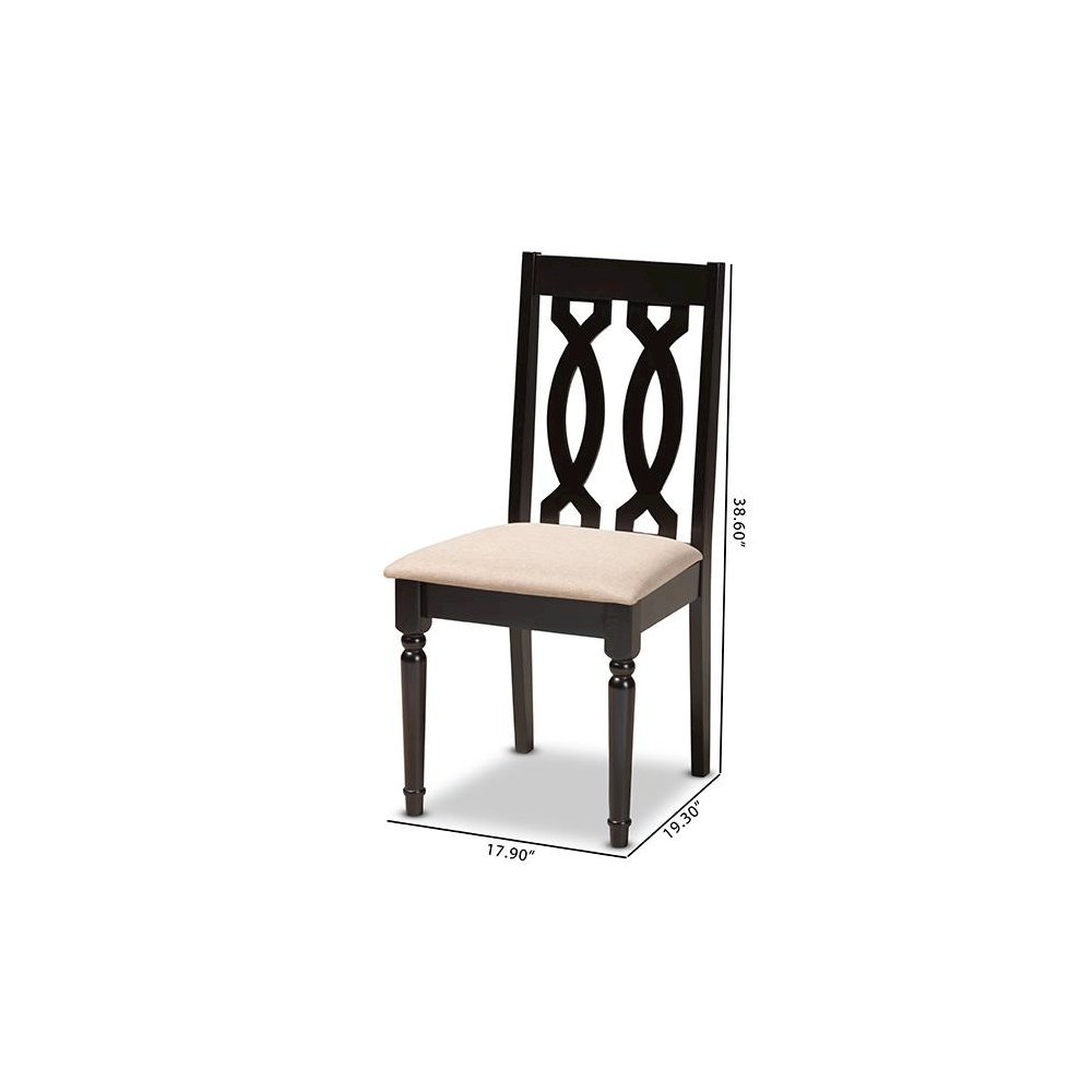 Sand Fabric Upholstered Espresso Brown Finished Wood Dining Chair Set of 4. Picture 6