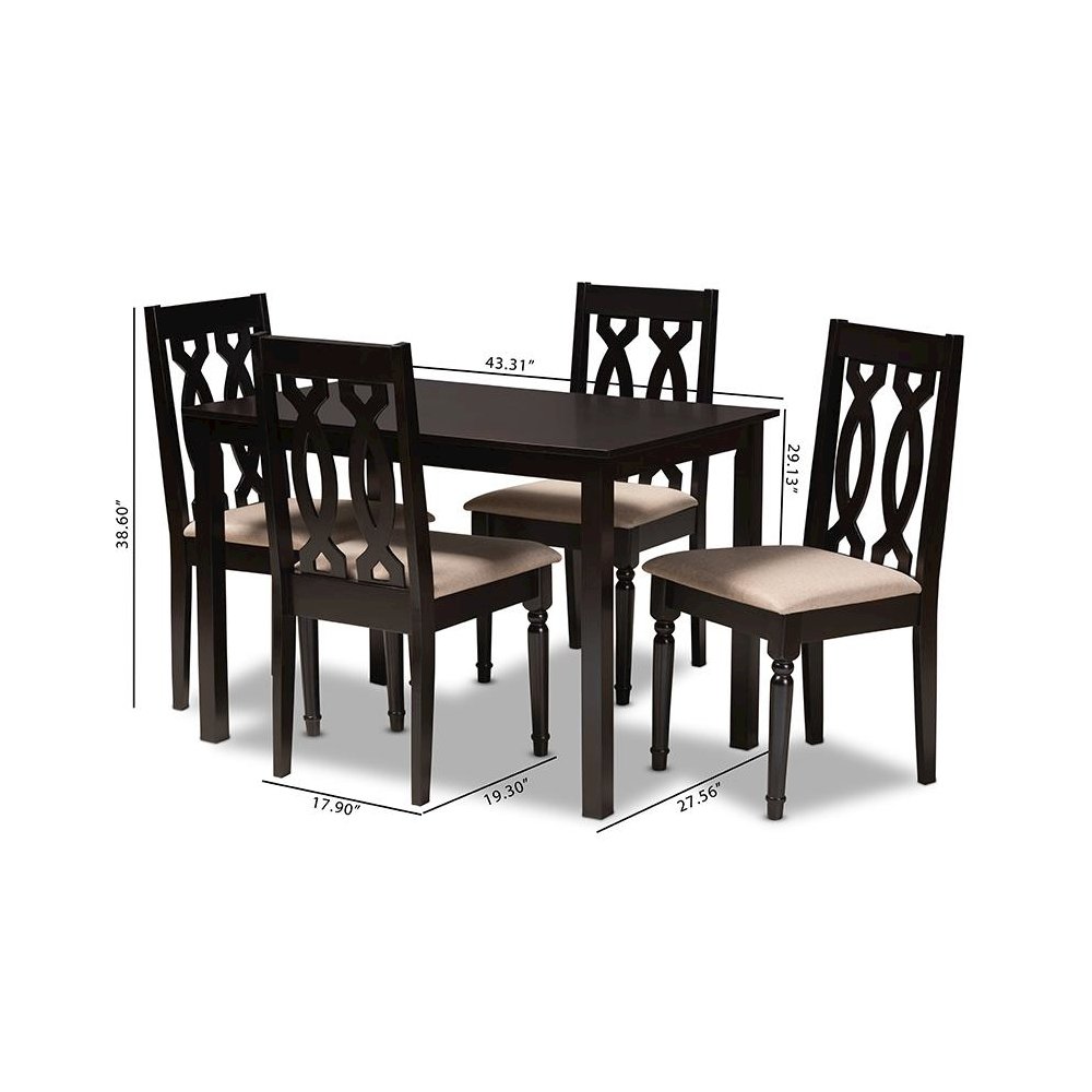 Sand Fabric Upholstered Espresso Brown Finished 5-Piece Wood Dining Set. Picture 7
