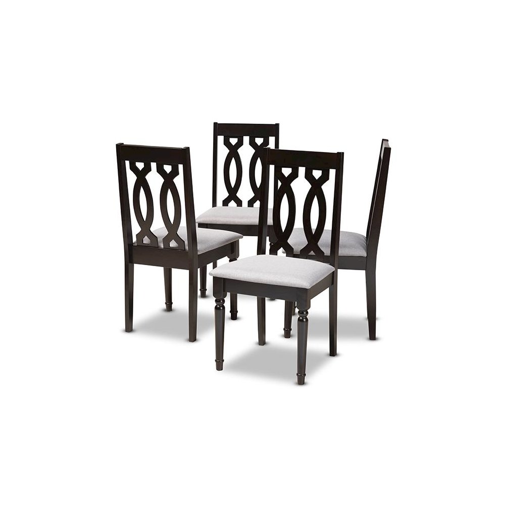 Grey Fabric Upholstered Espresso Brown Finished Wood Dining Chair Set of 4. Picture 1