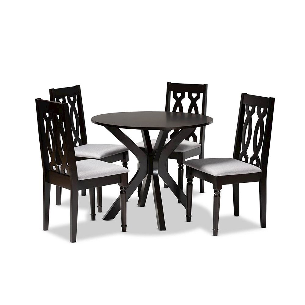 Grey Fabric Upholstered and Dark Brown Finished Wood 5-Piece Dining Set. Picture 1