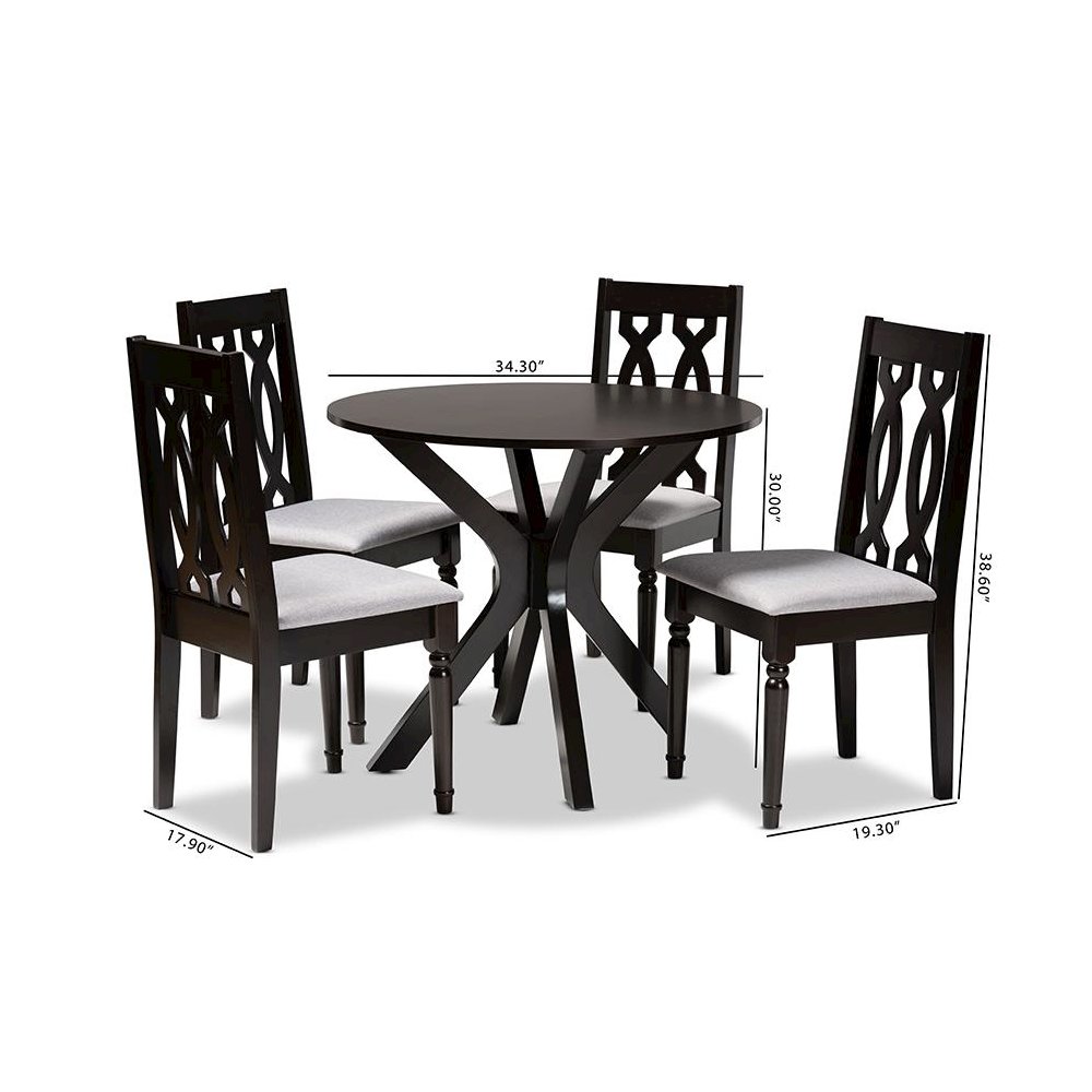 Grey Fabric Upholstered and Dark Brown Finished Wood 5-Piece Dining Set. Picture 9