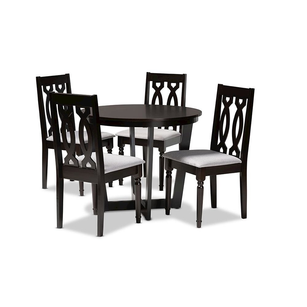 Grey Fabric Upholstered and Dark Brown Finished Wood 5-Piece Dining Set. Picture 1