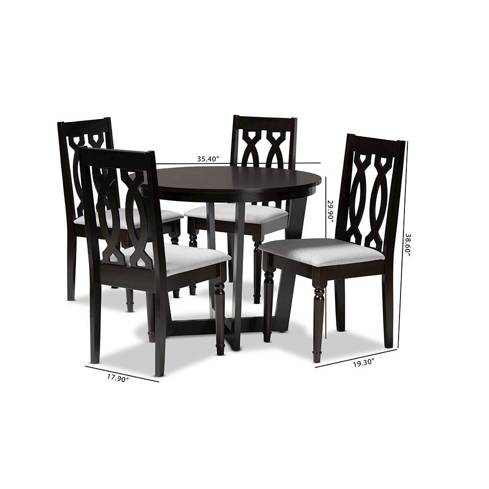 Grey Fabric Upholstered and Dark Brown Finished Wood 5-Piece Dining Set. Picture 9