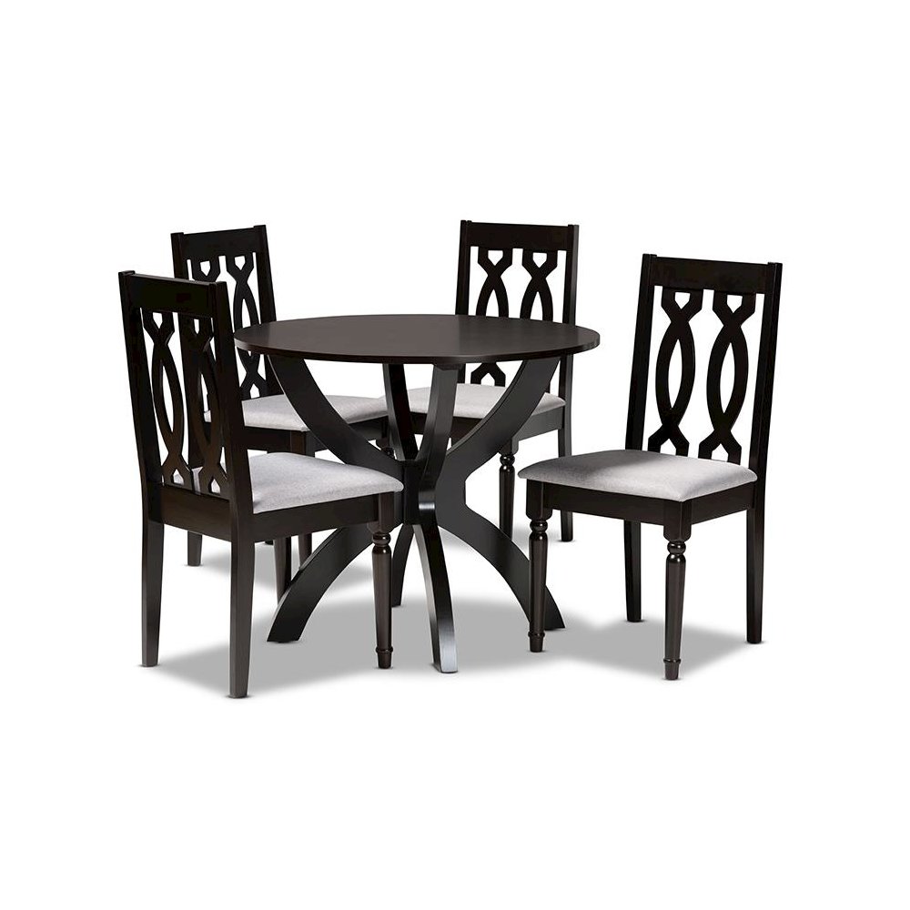 Grey Fabric Upholstered and Dark Brown Finished Wood 5-Piece Dining Set. Picture 1