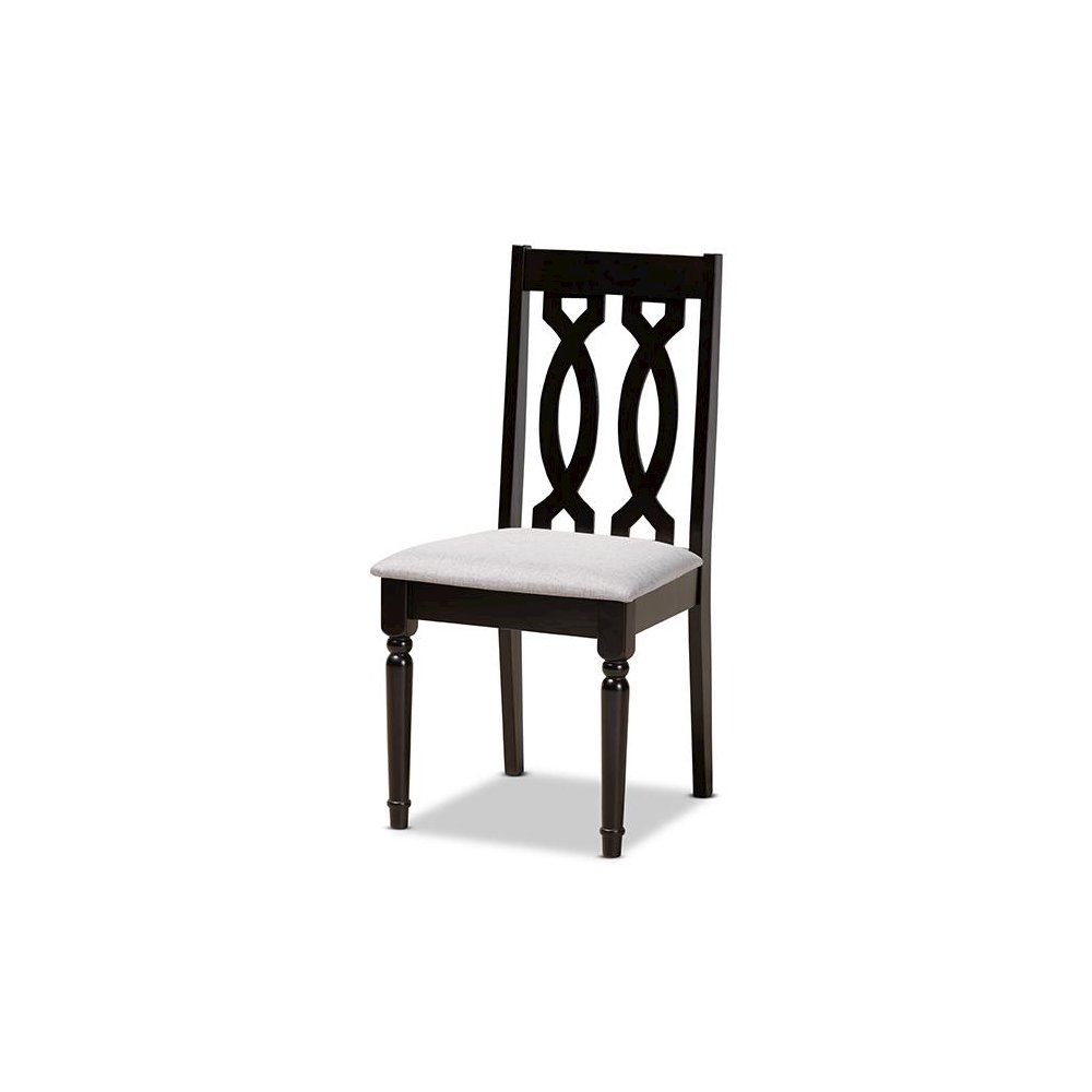 Grey Fabric Upholstered and Dark Brown Finished Wood 5-Piece Dining Set. Picture 2