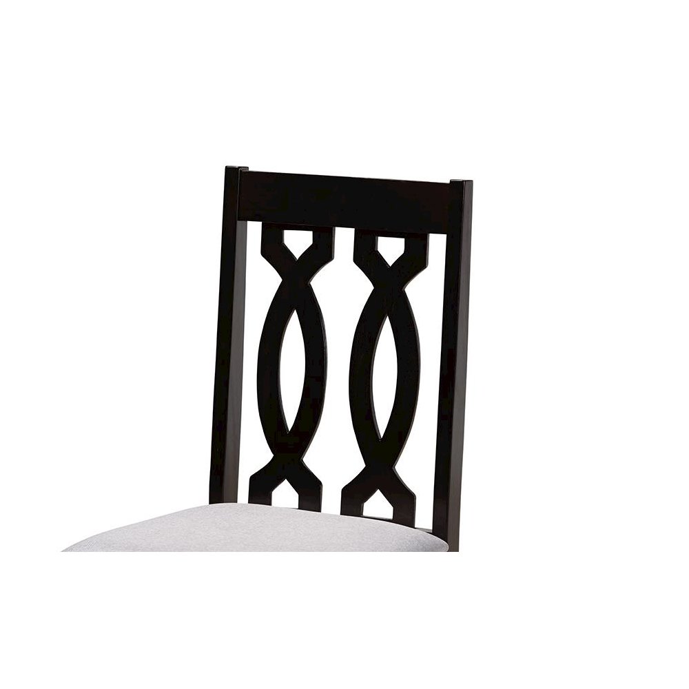 Grey Fabric Upholstered and Dark Brown Finished Wood 5-Piece Dining Set. Picture 5