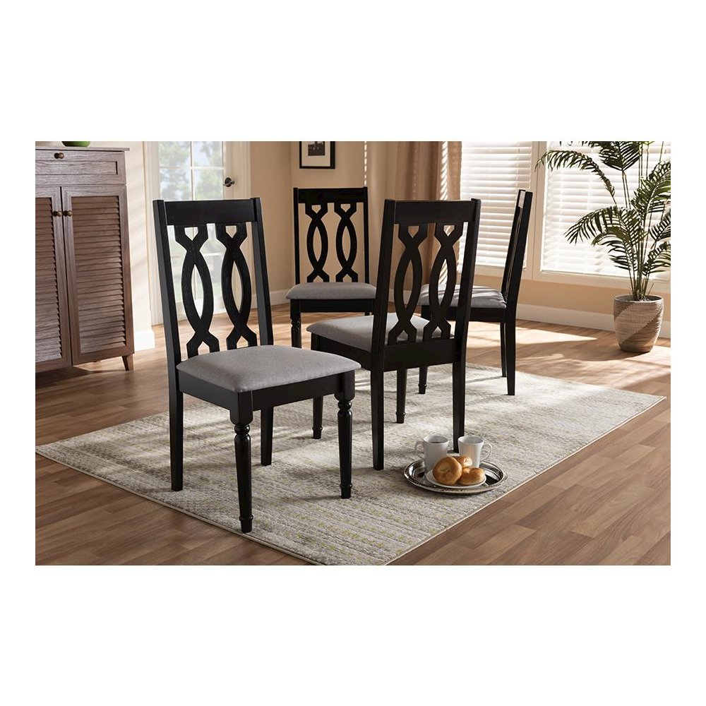 Grey Fabric Upholstered Espresso Brown Finished Wood Dining Chair Set of 4. Picture 4