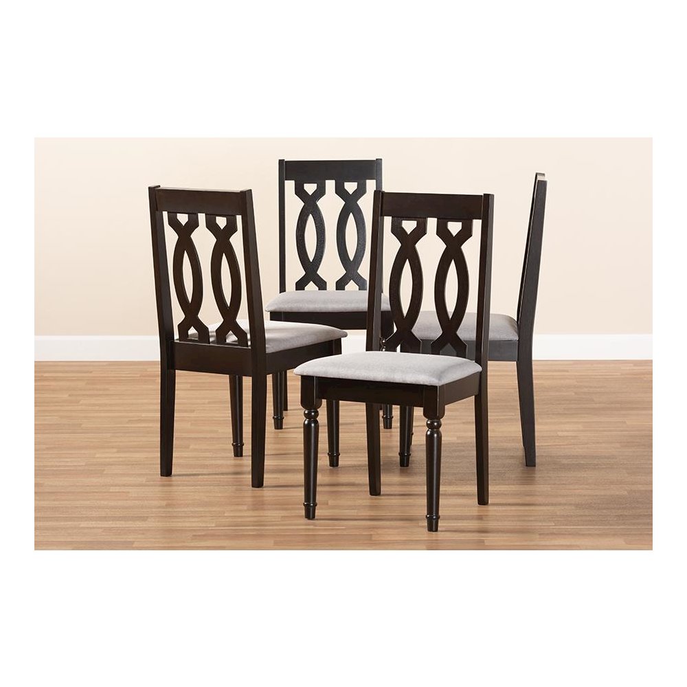 Grey Fabric Upholstered Espresso Brown Finished Wood Dining Chair Set of 4. Picture 5