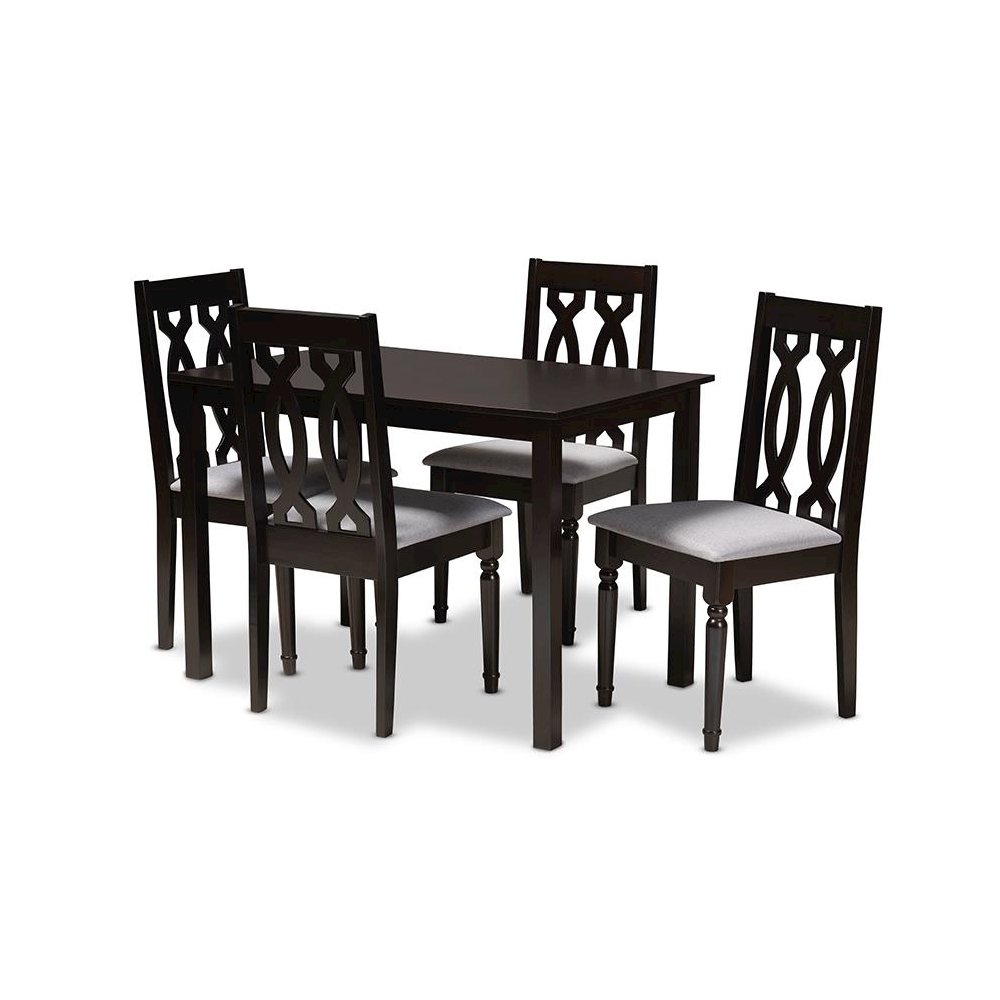 Grey Fabric Upholstered Espresso Brown Finished 5-Piece Wood Dining Set. Picture 1