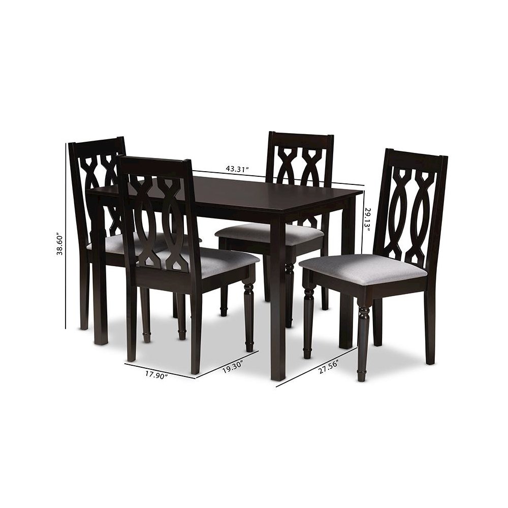 Grey Fabric Upholstered Espresso Brown Finished 5-Piece Wood Dining Set. Picture 7