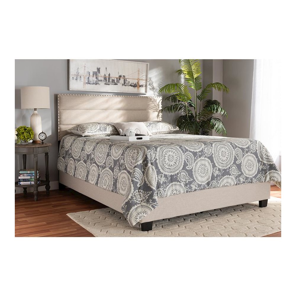 Ansa Modern and Contemporary Beige Fabric Upholstered Full Size Bed. Picture 6