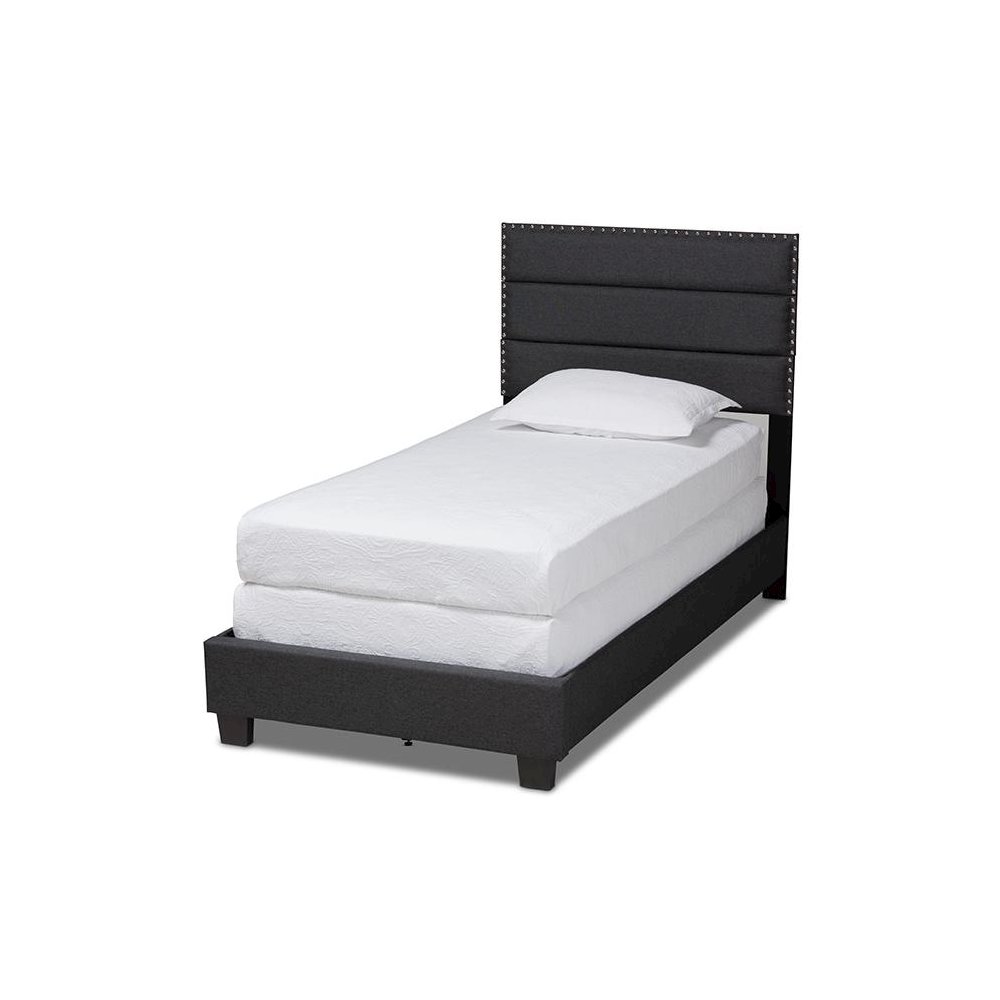 Ansa Modern and Contemporary Dark Grey Fabric Upholstered Twin Size Bed. Picture 1