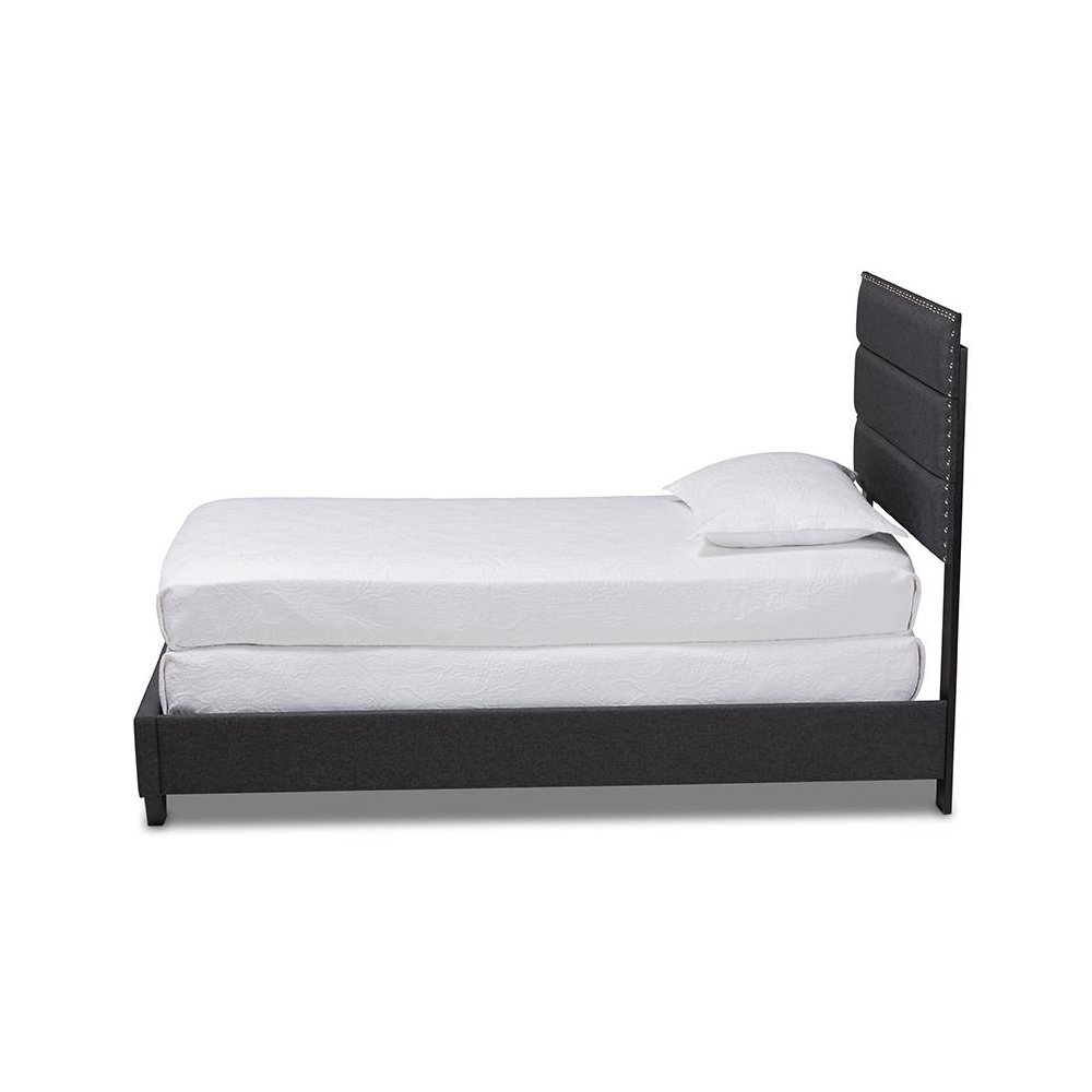 Ansa Modern and Contemporary Dark Grey Fabric Upholstered Twin Size Bed. Picture 2