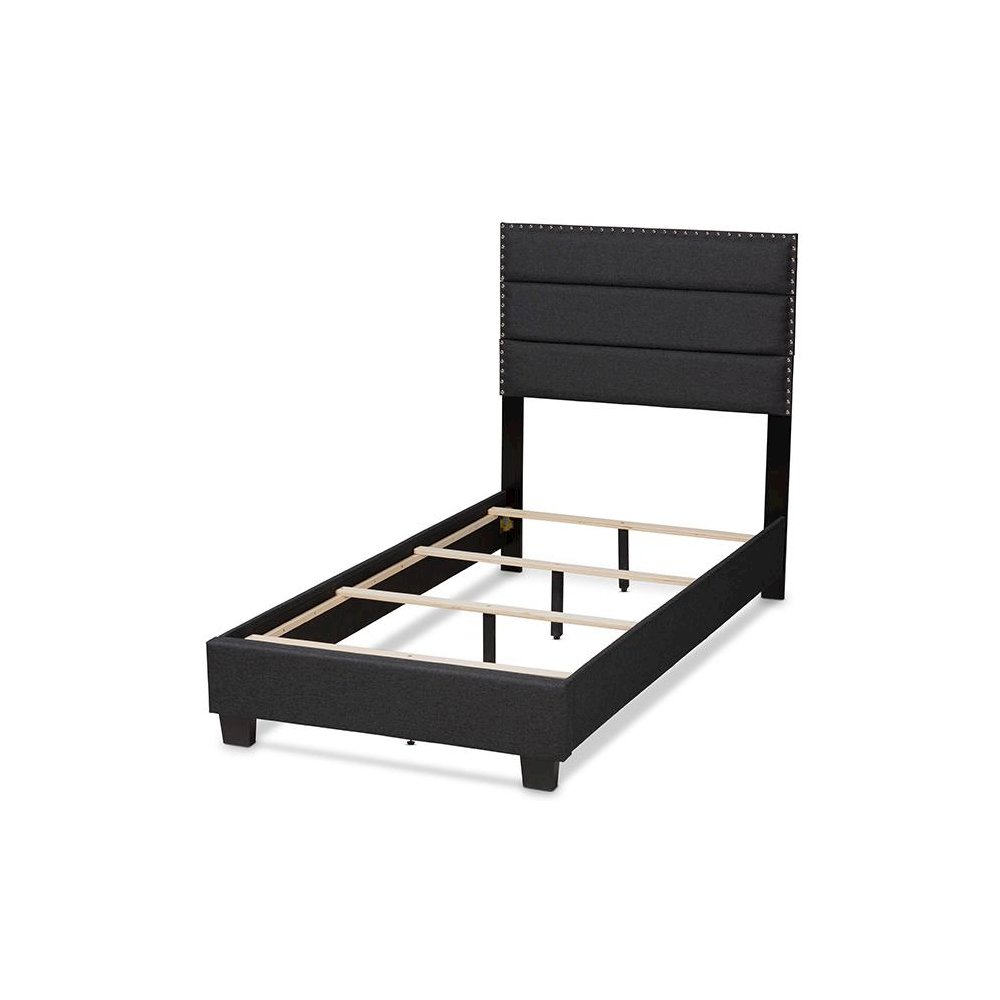 Ansa Modern and Contemporary Dark Grey Fabric Upholstered Twin Size Bed. Picture 3