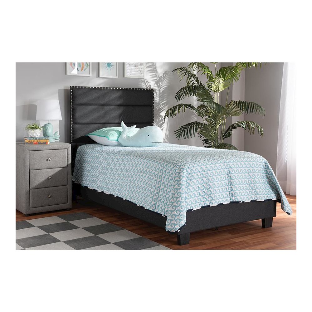Ansa Modern and Contemporary Dark Grey Fabric Upholstered Twin Size Bed. Picture 6