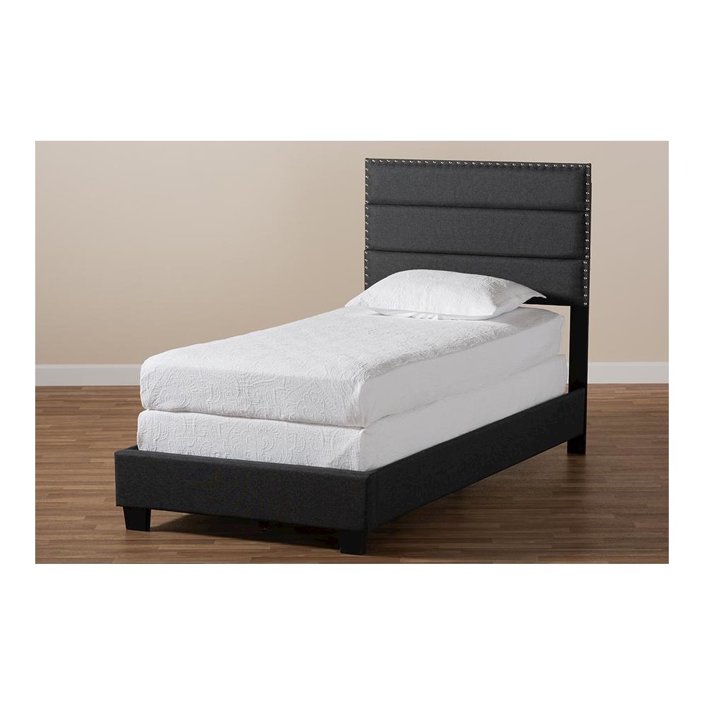 Ansa Modern and Contemporary Dark Grey Fabric Upholstered Twin Size Bed. Picture 7