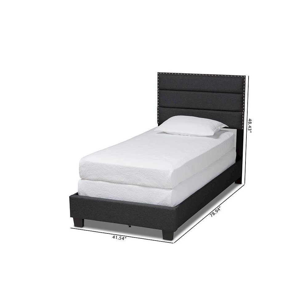 Ansa Modern and Contemporary Dark Grey Fabric Upholstered Twin Size Bed. Picture 8