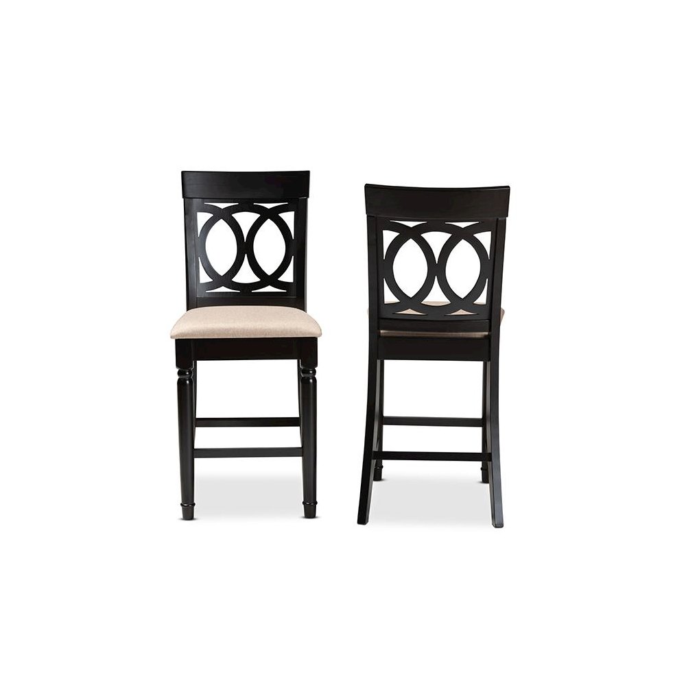 Fabric Upholstered Espresso Brown Finished 2-Piece Wood Counter Stool Set of 4. Picture 2