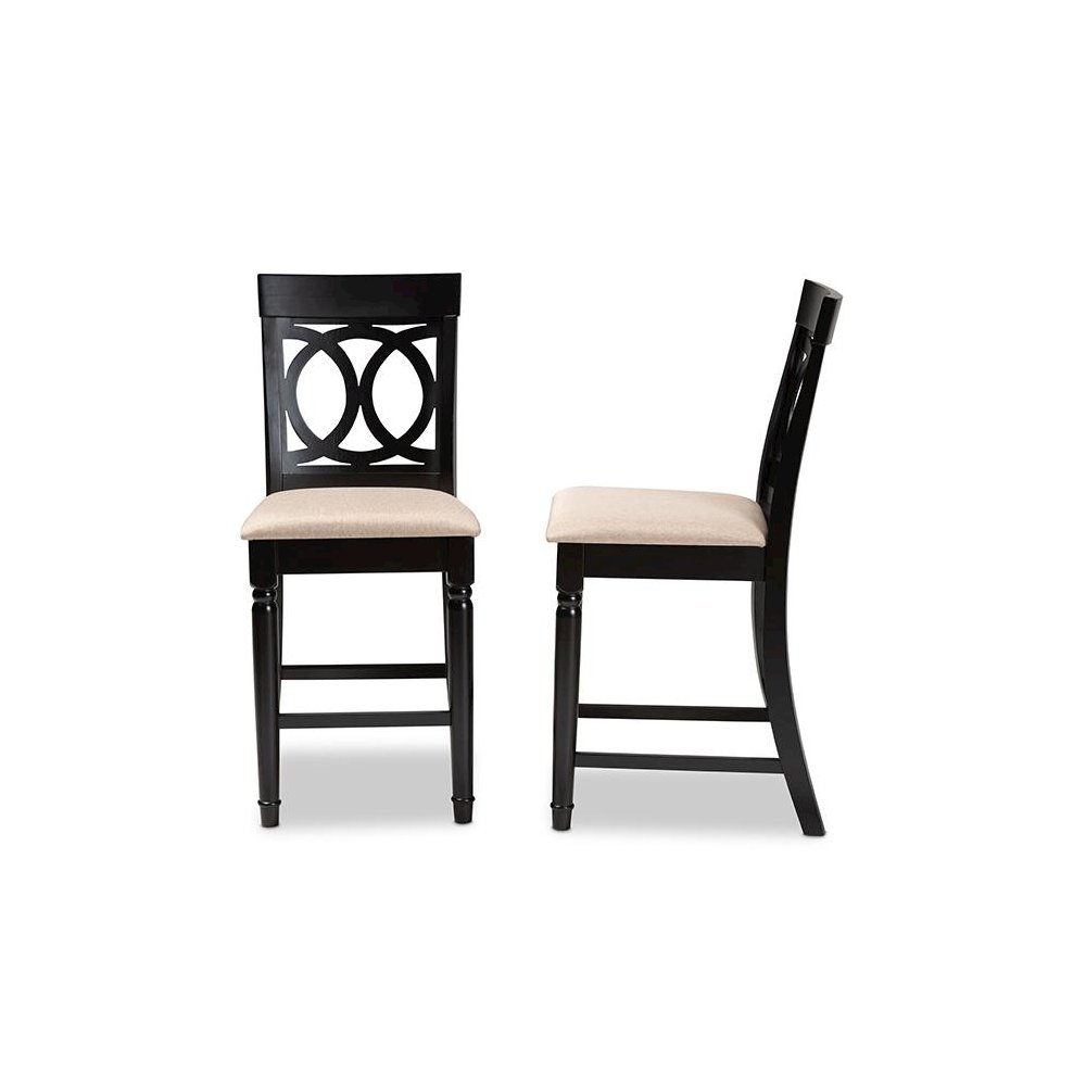 Fabric Upholstered Espresso Brown Finished 2-Piece Wood Counter Stool Set of 4. Picture 3