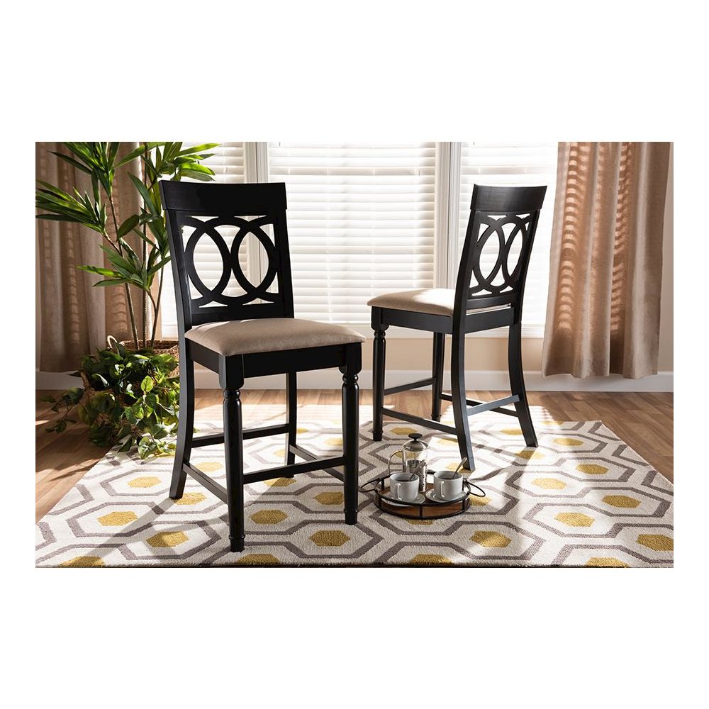 Fabric Upholstered Espresso Brown Finished 2-Piece Wood Counter Stool Set of 4. Picture 6