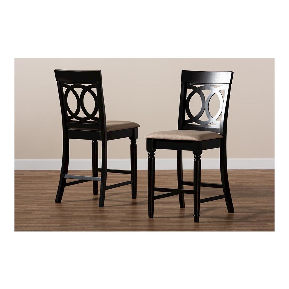 Fabric Upholstered Espresso Brown Finished 2-Piece Wood Counter Stool Set of 4. Picture 7