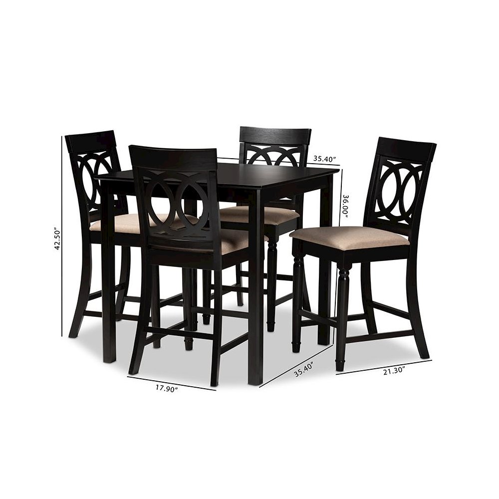 Sand Fabric Upholstered Espresso Brown Finished 5-Piece Wood Pub Set. Picture 8