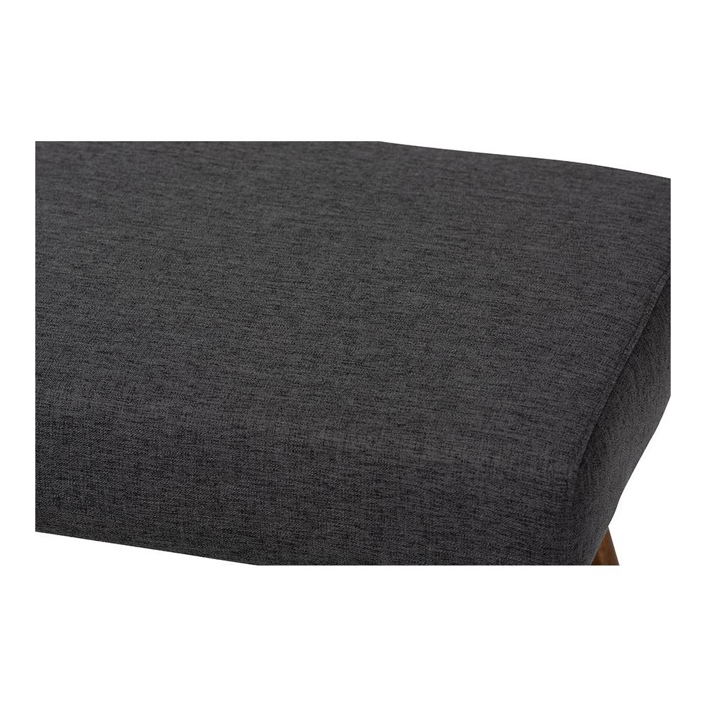 Dark Grey Fabric Upholstered Walnut Brown Finished Boomerang Bench. Picture 4