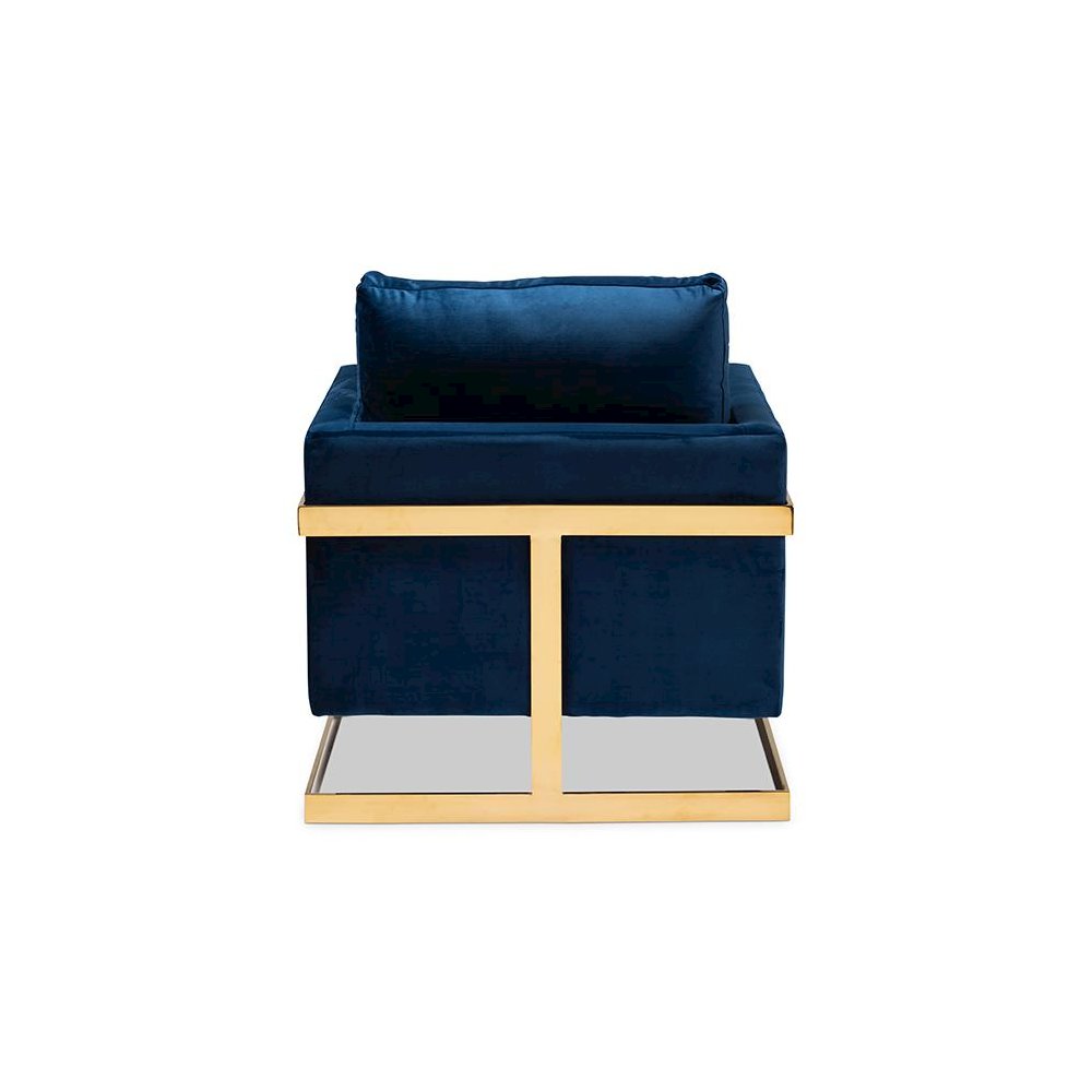Matteo Glam and Luxe Royal Blue Velvet Fabric Upholstered Gold Finished Armchair. Picture 4
