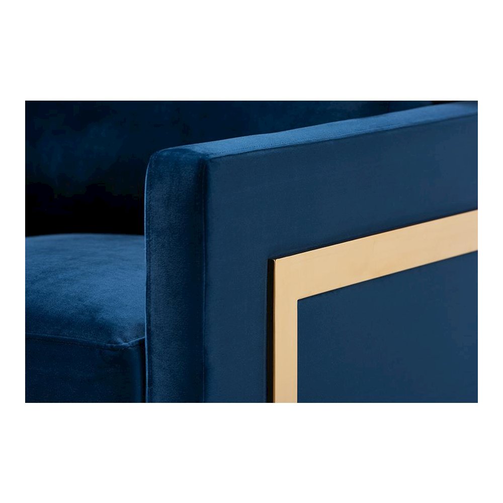 Matteo Glam and Luxe Royal Blue Velvet Fabric Upholstered Gold Finished Armchair. Picture 5