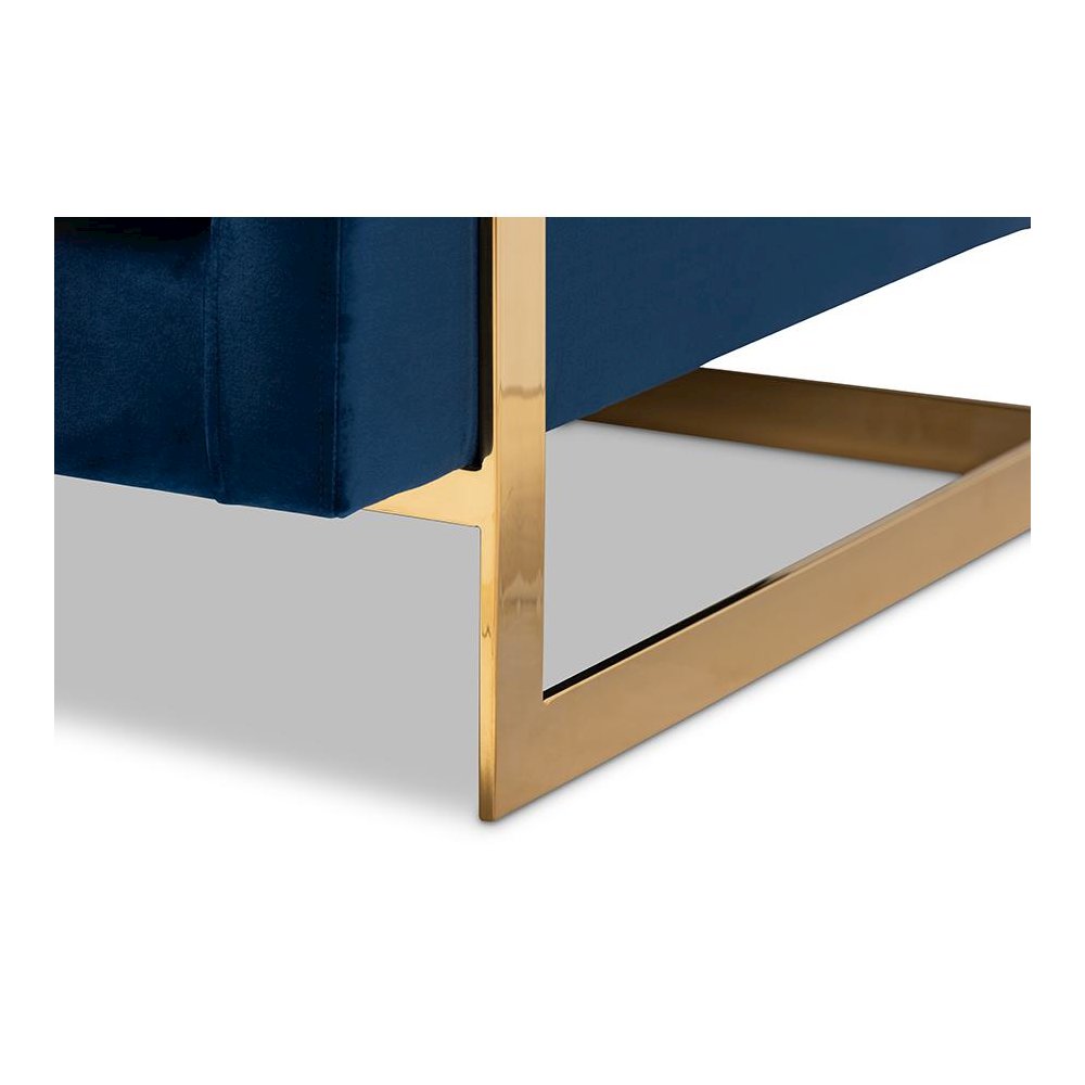 Matteo Glam and Luxe Royal Blue Velvet Fabric Upholstered Gold Finished Armchair. Picture 6