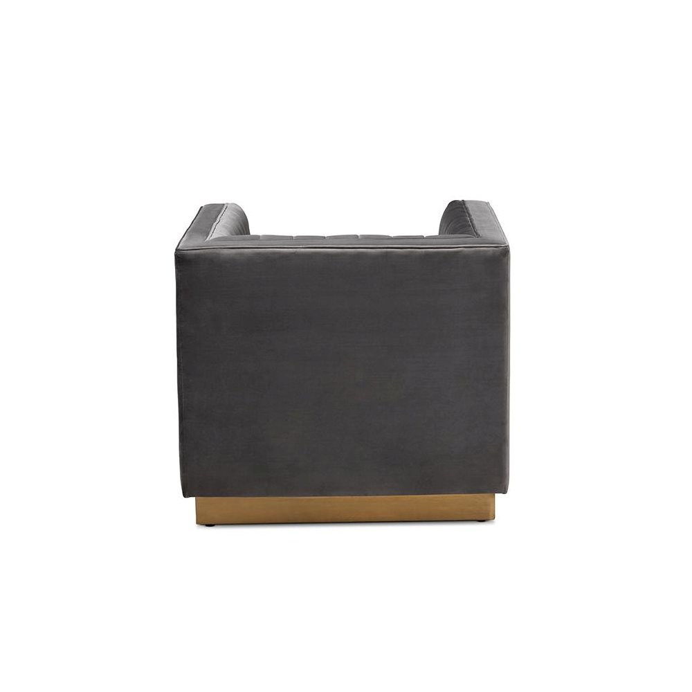 Luxe Grey Velvet Fabric Upholstered Brushed Gold Finished Armchair. Picture 4