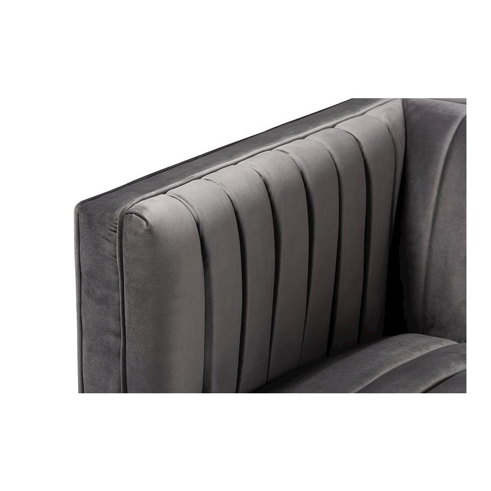 Luxe Grey Velvet Fabric Upholstered Brushed Gold Finished Armchair. Picture 5